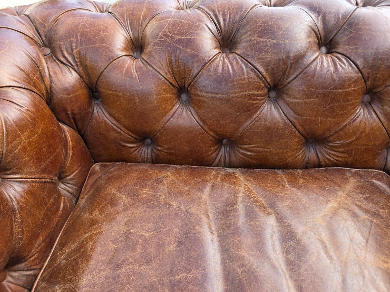 Leren Chesterfield bank sigaar bruin leer + BEZORGING GRATIS, Antiek en Kunst, Ophalen of Verzenden