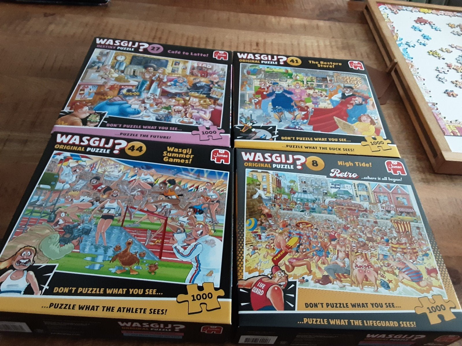 Te koop of ruilen 4 puzzels van wasgij 1000 stukjes, Ophalen, 500 t/m 1500 stukjes, Zo goed als nieuw