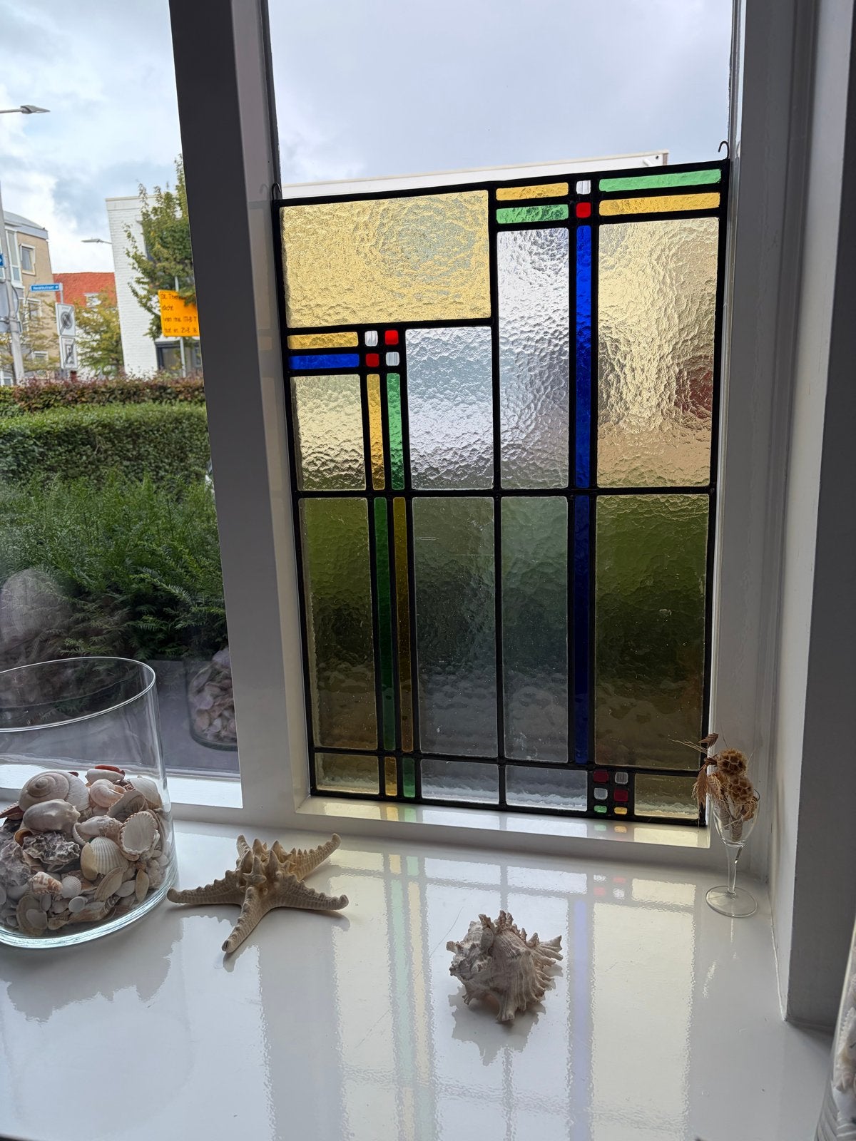 Set van 2 glas in lood ramen - Art Deco stijl, Ophalen, Gebruikt, Glasplaat, Minder dan 80 cm