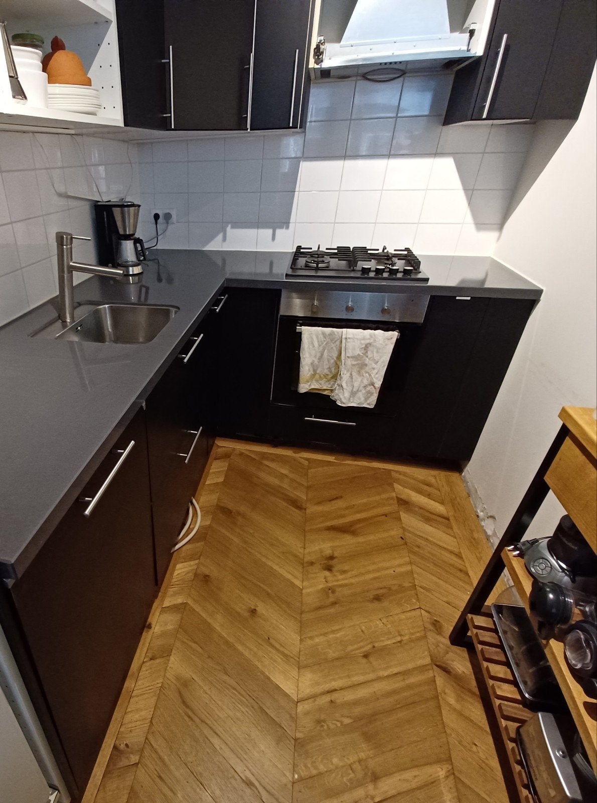 IKEA L-shape werkblad met onderkasten - grijs en zwart, Ophalen, Gebruikt, 200 cm of meer, Minder dan 100 cm