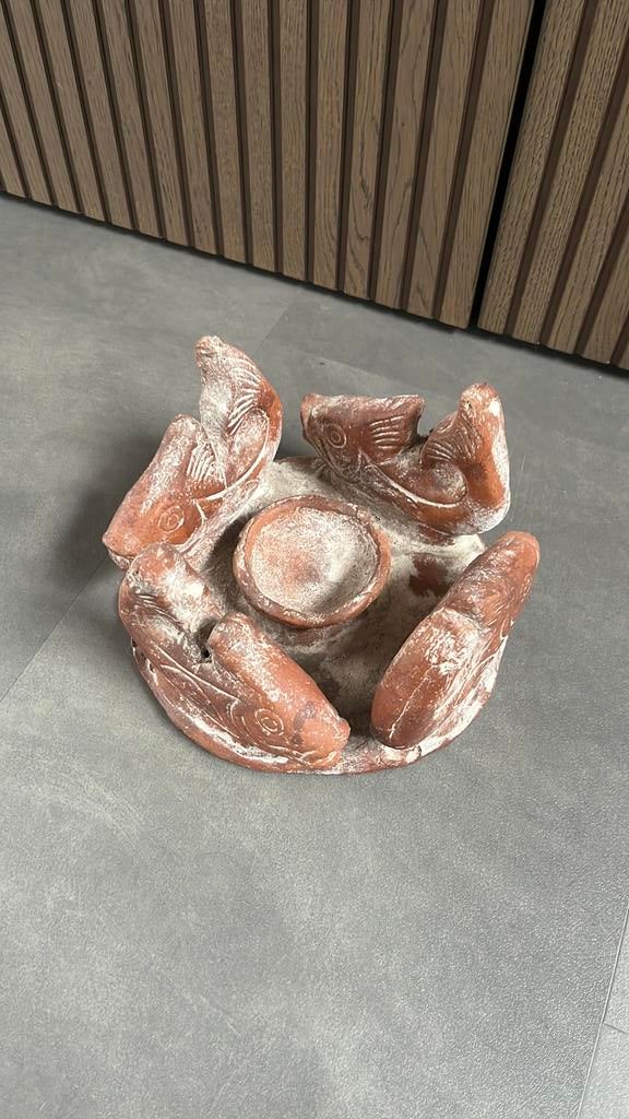 Vintage terracotta kandelaar / decoratie met vissen, ., Ophalen of Verzenden, Zo goed als nieuw, .