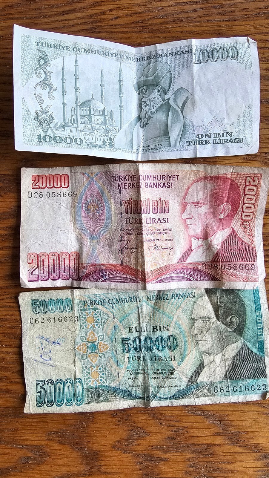 Turkse Lira biljetten - 10.000, 20.000, 50.000 Lira, Ophalen of Verzenden