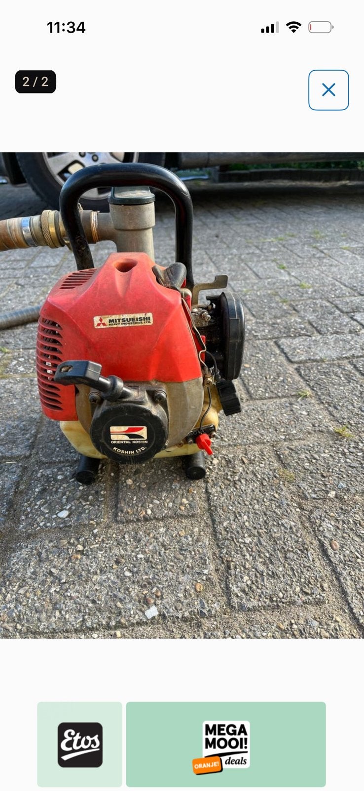 Mitsubishi waterpomp benzine, Tuin en Terras, Waterpompen, Ophalen of Verzenden, Zo goed als nieuw, Handmatig