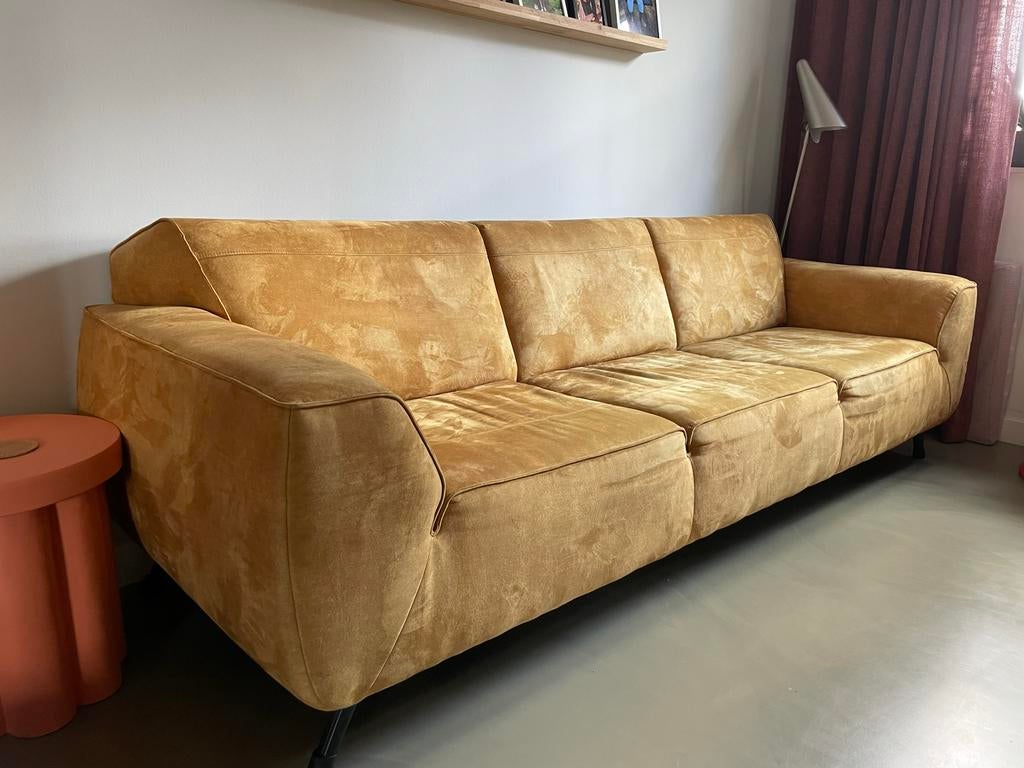 Xooon Lima 4-zits bank met hocker - Okergeel, Ophalen, Gebruikt, 75 tot 100 cm, Stof