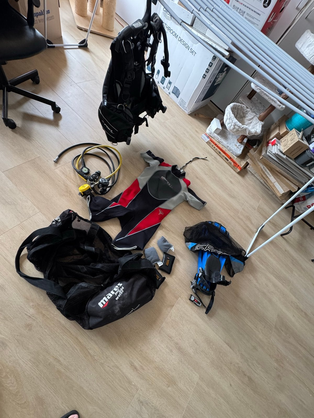 Complete duikuitrusting: Mares duikpak, trimvest, vinnen en, Ophalen of Verzenden, Gebruikt, Duikpak
