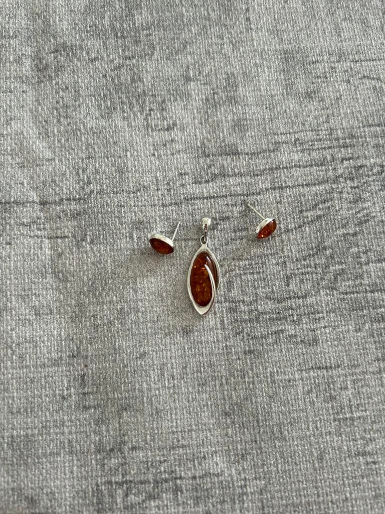 Prachtige sieraden set zilver met barnsteen, Ophalen of Verzenden, Zilver, Hanger