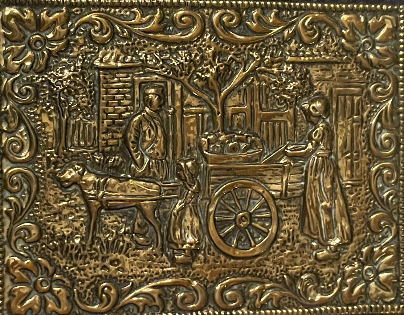 Vintage koperen reliëf wanddecoratie - landelijk tafereel, Ophalen of Verzenden