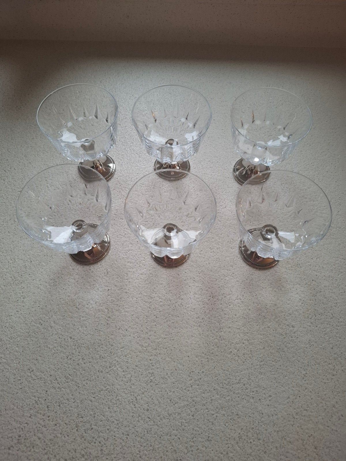 Set van 6 kristallen dessertcoupes met zilveren voet, Antiek en Kunst, Ophalen of Verzenden