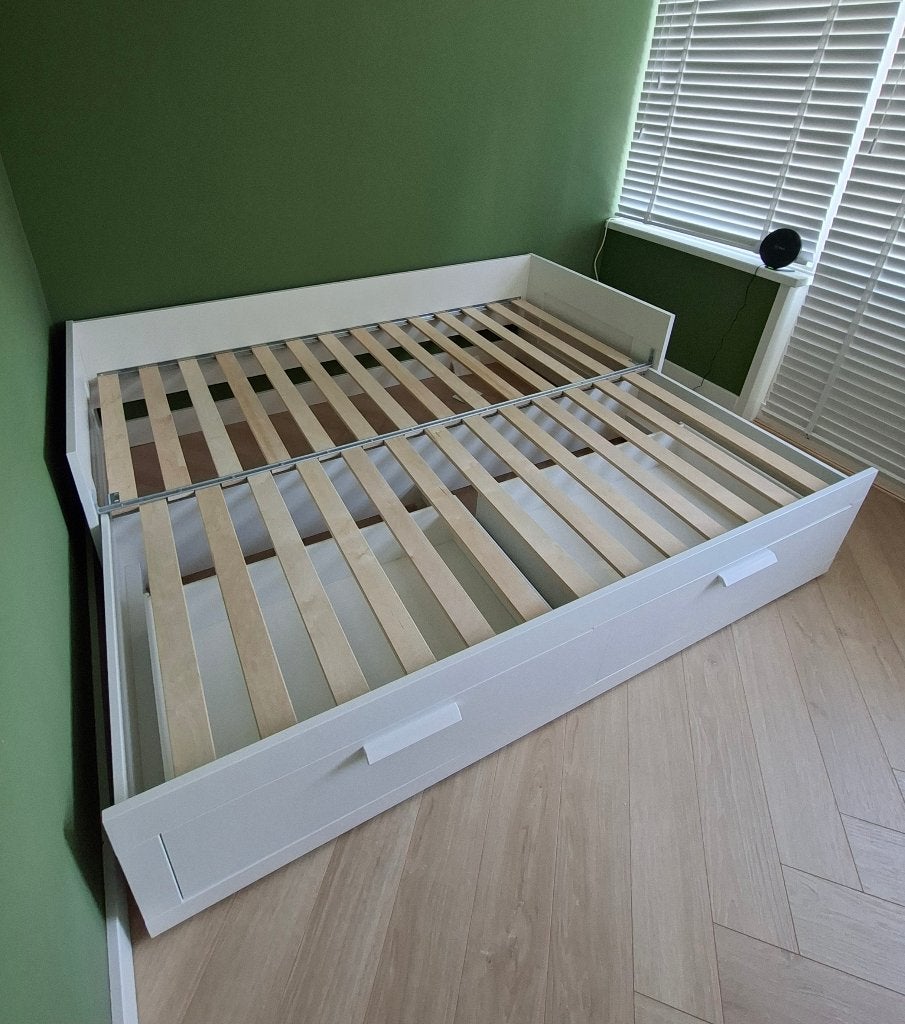 BRIMNES bedbank, Ophalen, Wit, Tweepersoons, Zo goed als nieuw