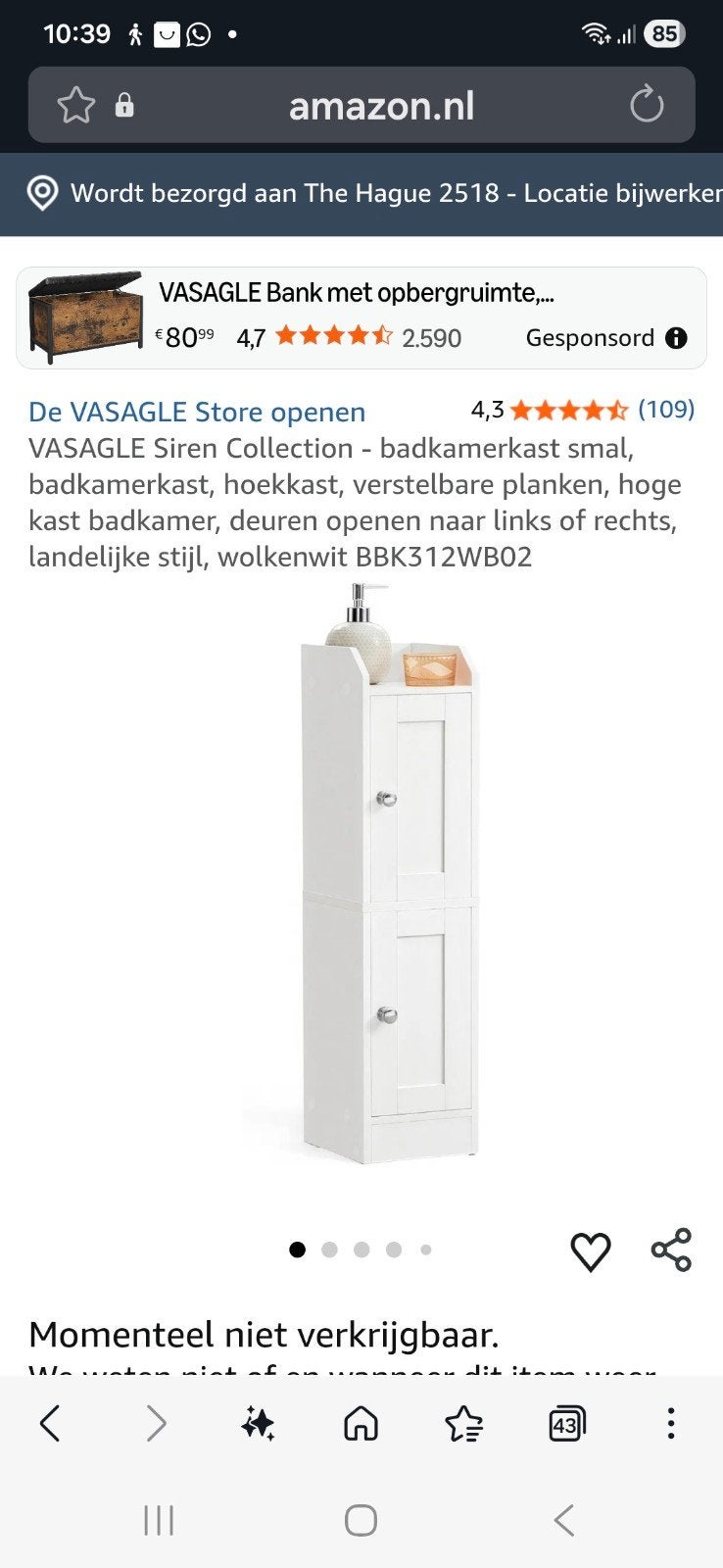 badkamerkast   in de doos, Ophalen of Verzenden, Nieuw, Wit