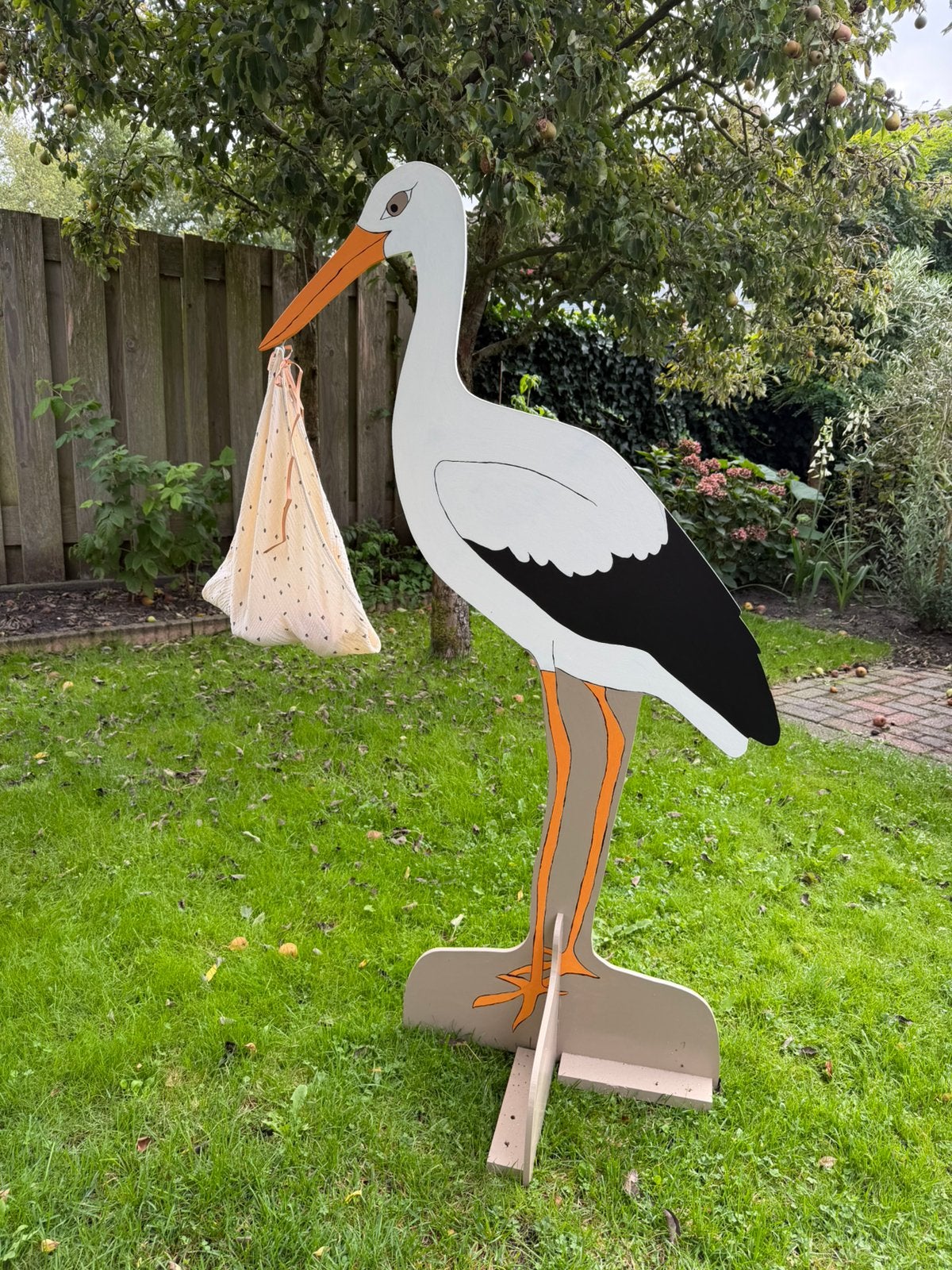 Geboorte ooievaar met toebehoren te huur, Ophalen, Zo goed als nieuw