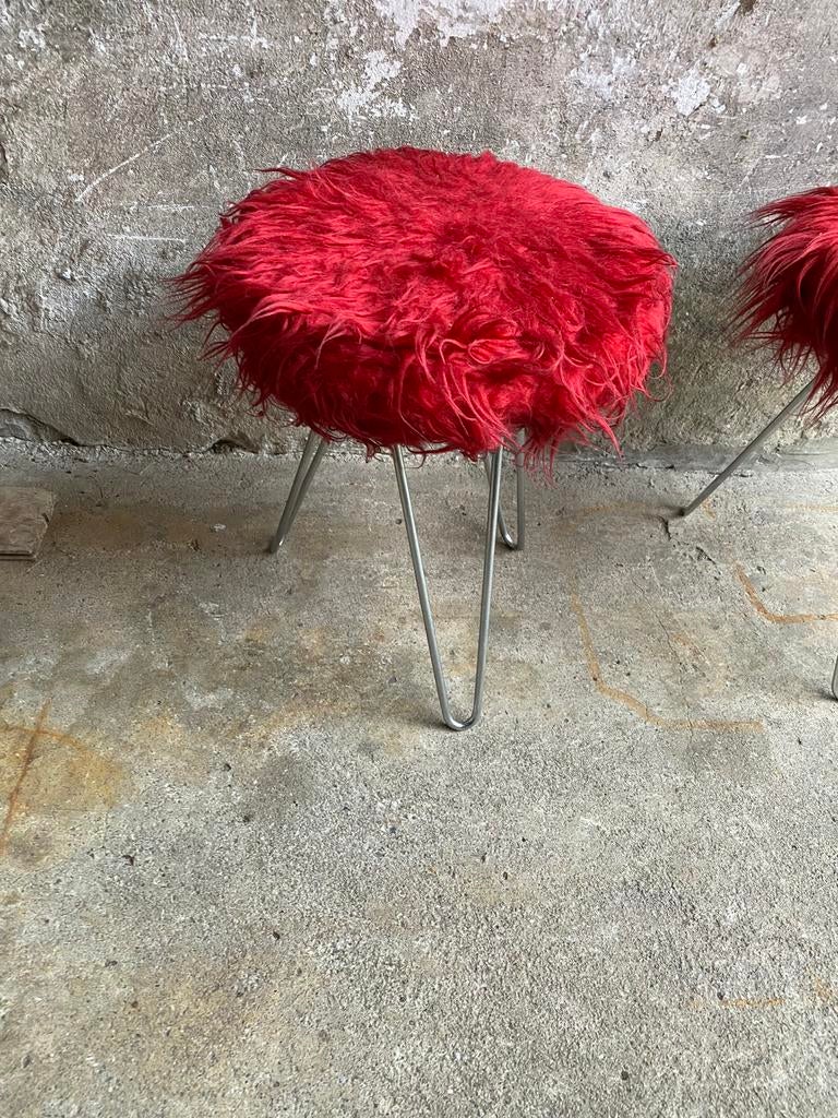 Fluffy 60s stool / hairpin kruk , 2 in voorraad, Huis en Inrichting, Krukjes, Gebruikt, Staal, Onbekend, Ophalen of Verzenden