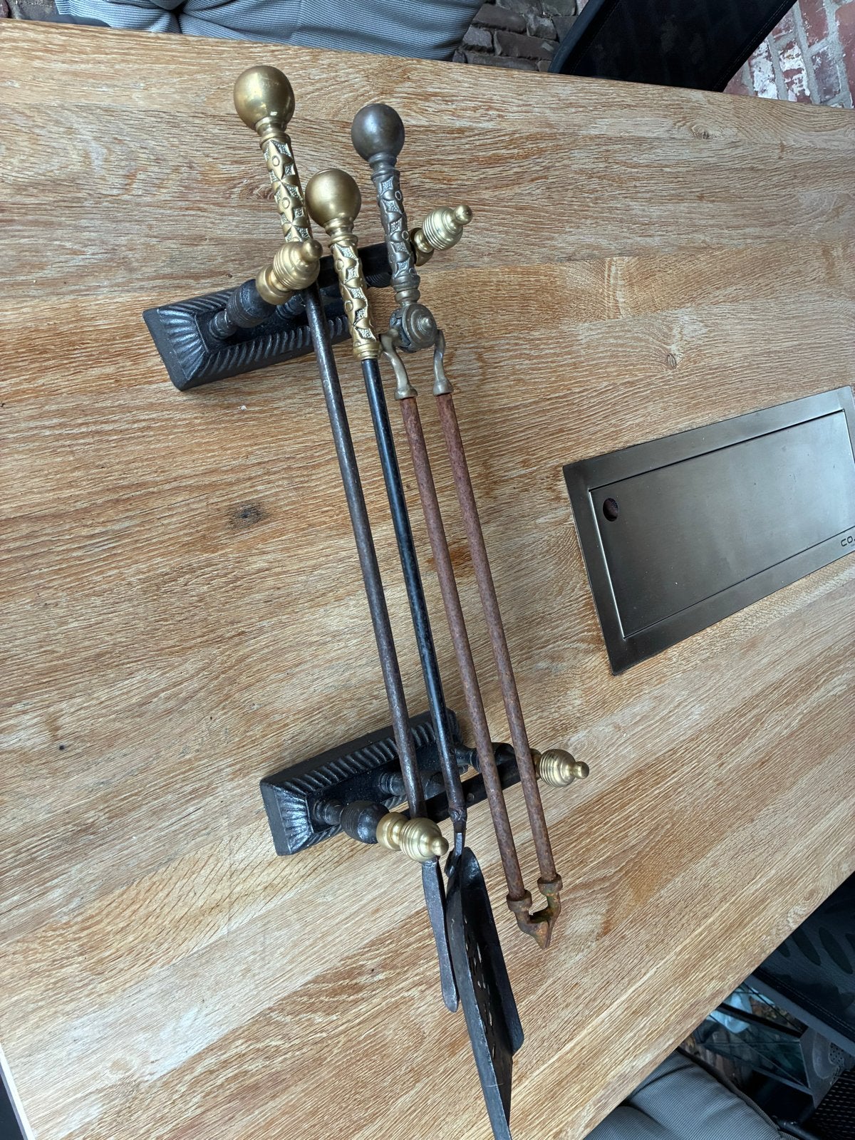 Antieke Openhaardset met Schop, Pook en Tang, Tuin en Terras, Ophalen of Verzenden, Gebruikt