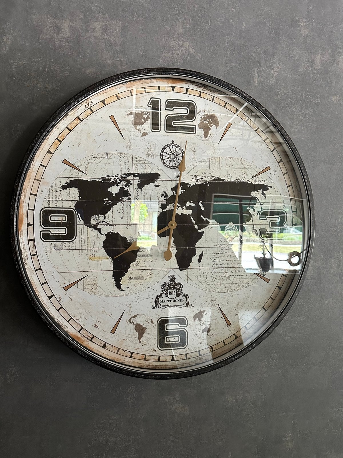 Grote wandklok met wereldkaart design - Vintage stijl, Ophalen, Vintage, Analoog, Overige merken