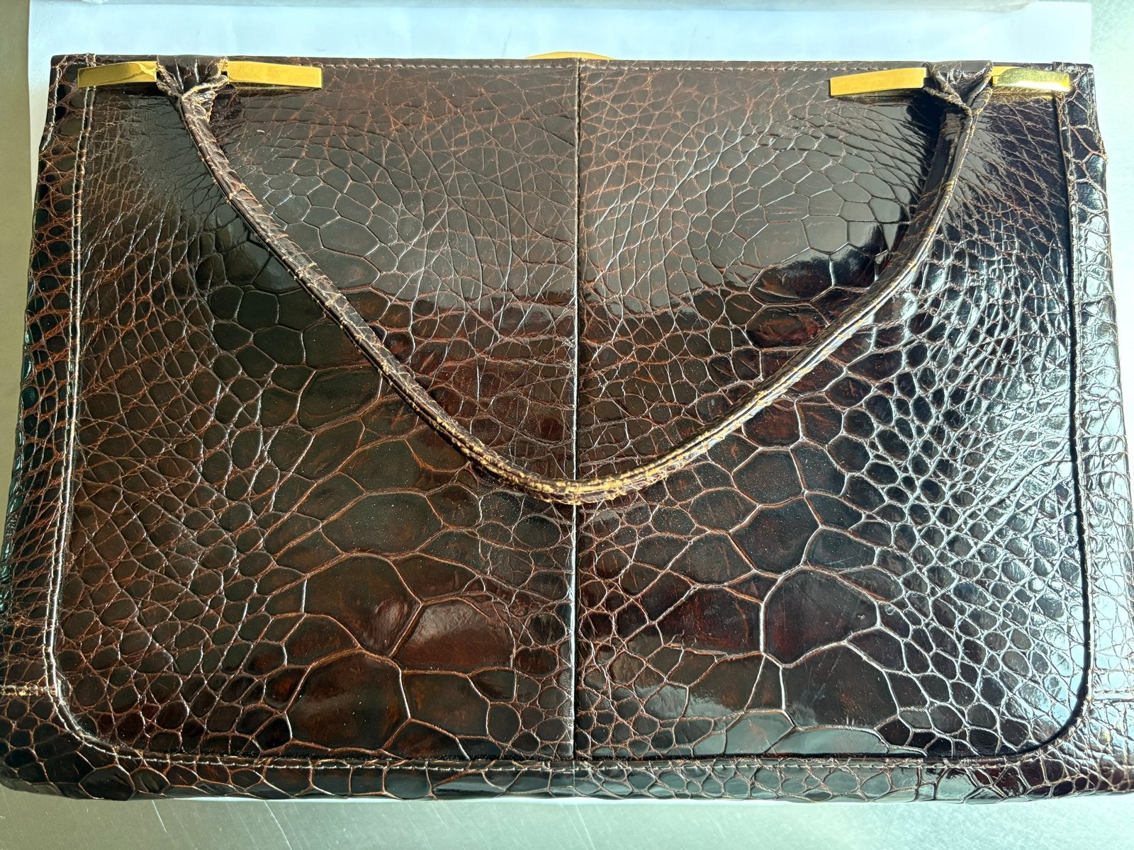 Vintage Zumpolle Handtas Bruin Krokodillenleer Look, Ophalen of Verzenden, Gebruikt, Bruin, Handtas