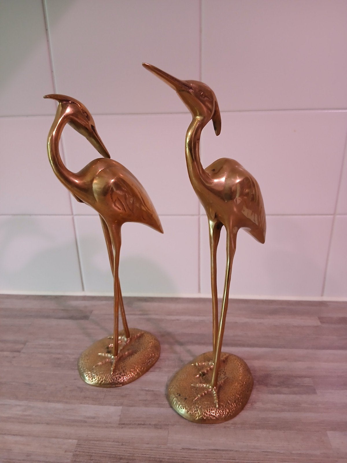 Set van 2 messing kraanvogel beelden - Vintage decoratie, Ophalen of Verzenden, Koper