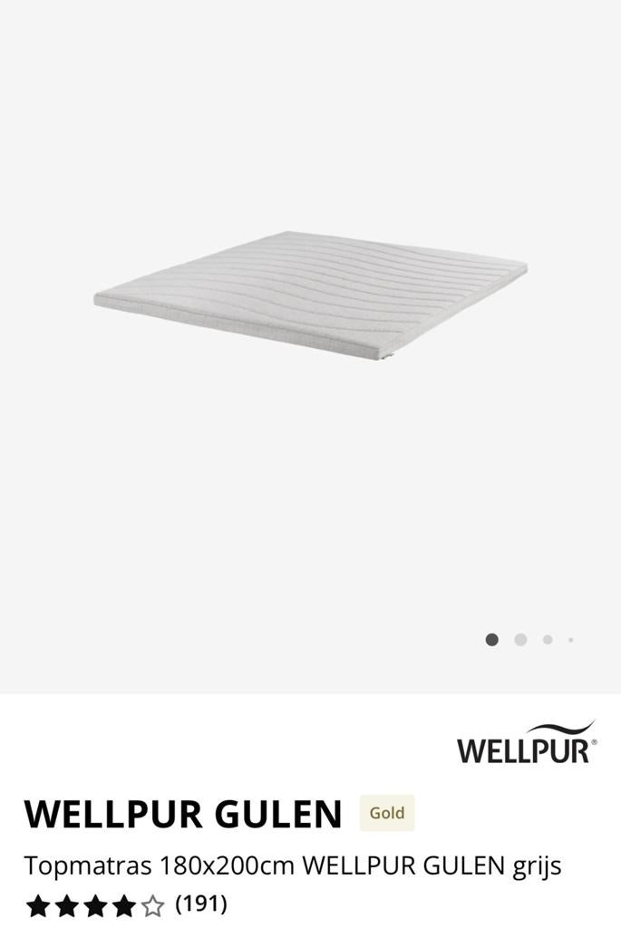 Topmatras 180x200 wellpur gulen JYSK, Ophalen, Zo goed als nieuw, Tweepersoons, 180 cm