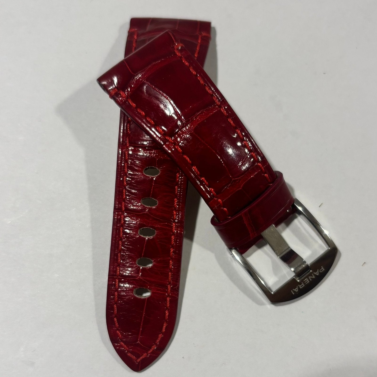 Originele Panerai band en gesp 22mm kastaanzet, Overige merken, Leer, Staal, Polshorloge
