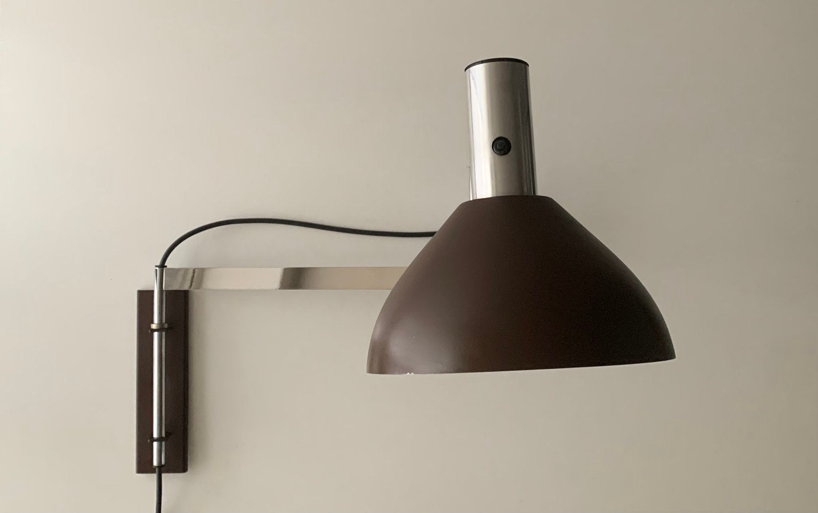 Dijkstra 60s wall lamp vintage silence of the lamps, Gebruikt, Bruin, Verstelbaar, Metaal