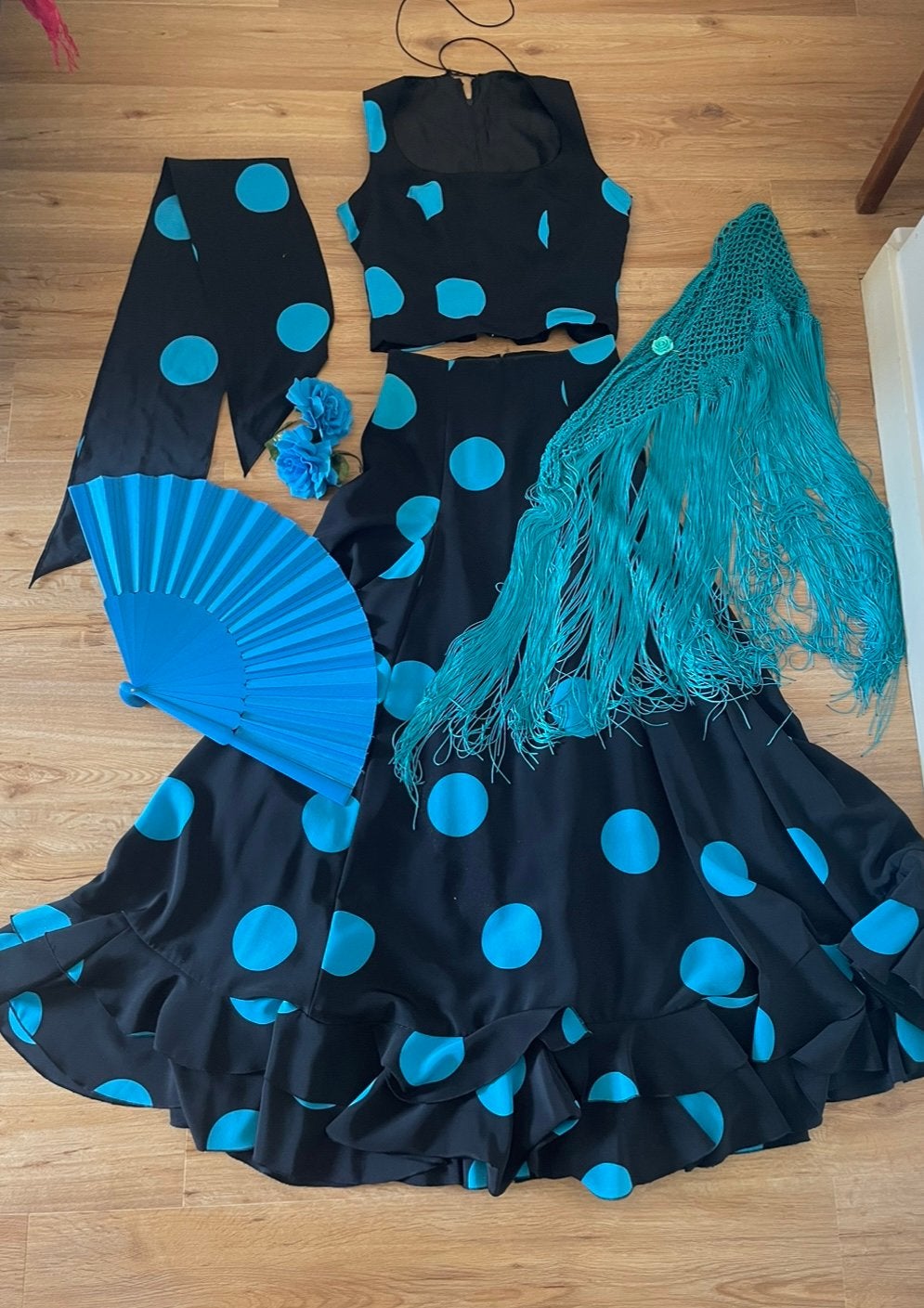 Flamenco rok, top en accessoires, Kleding | Dames, Carnavalskleding en Feestkleding, Ophalen of Verzenden, Zo goed als nieuw, Maat 36 (S)