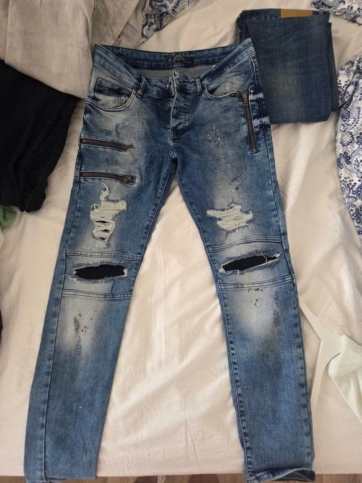 Blauwe Biker Jeans W31 L32, Ophalen of Verzenden, Zo goed als nieuw, Blauw
