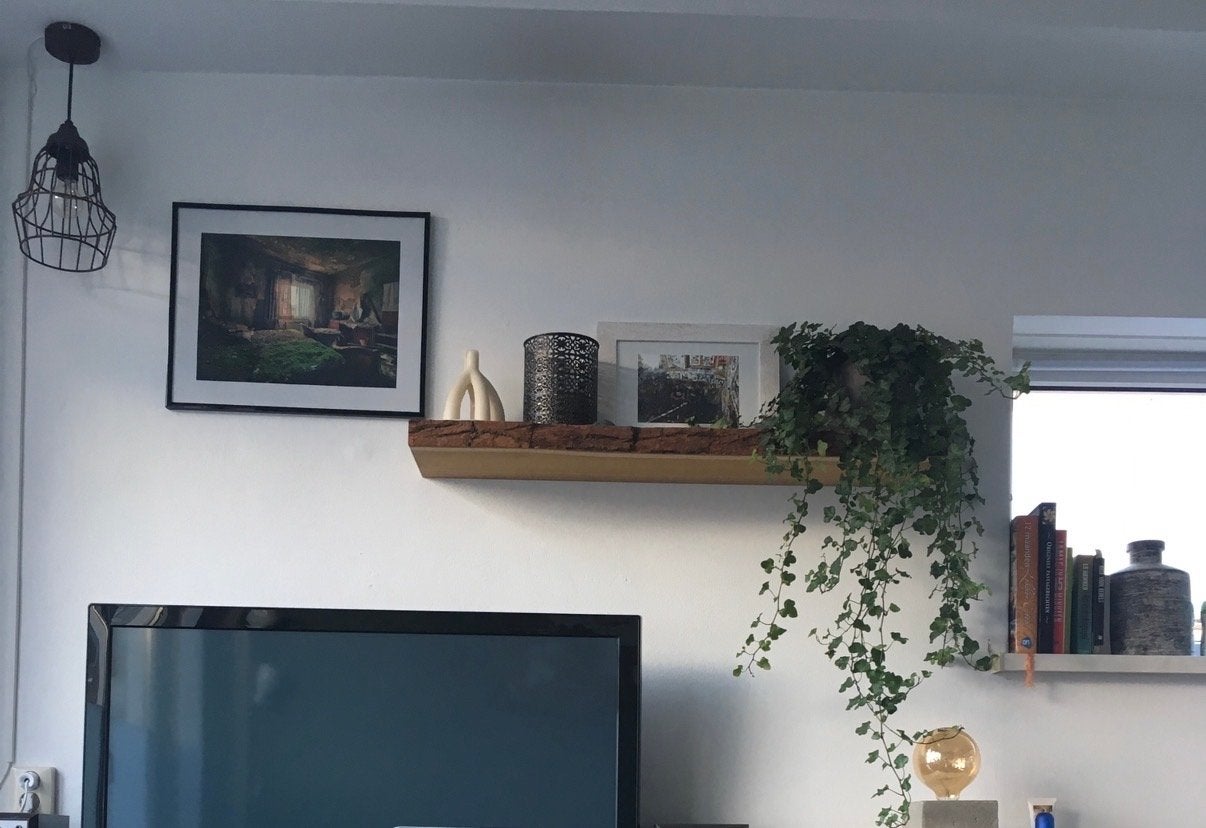 Blinde wandplank massief eiken met bast, Ophalen, Zo goed als nieuw