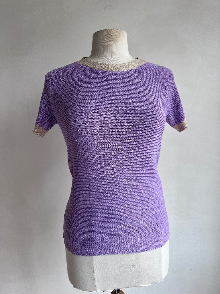 caroline biss top Lila goud maat 36, Kleding | Dames, Verzenden, Paars, Zo goed als nieuw, Korte mouw