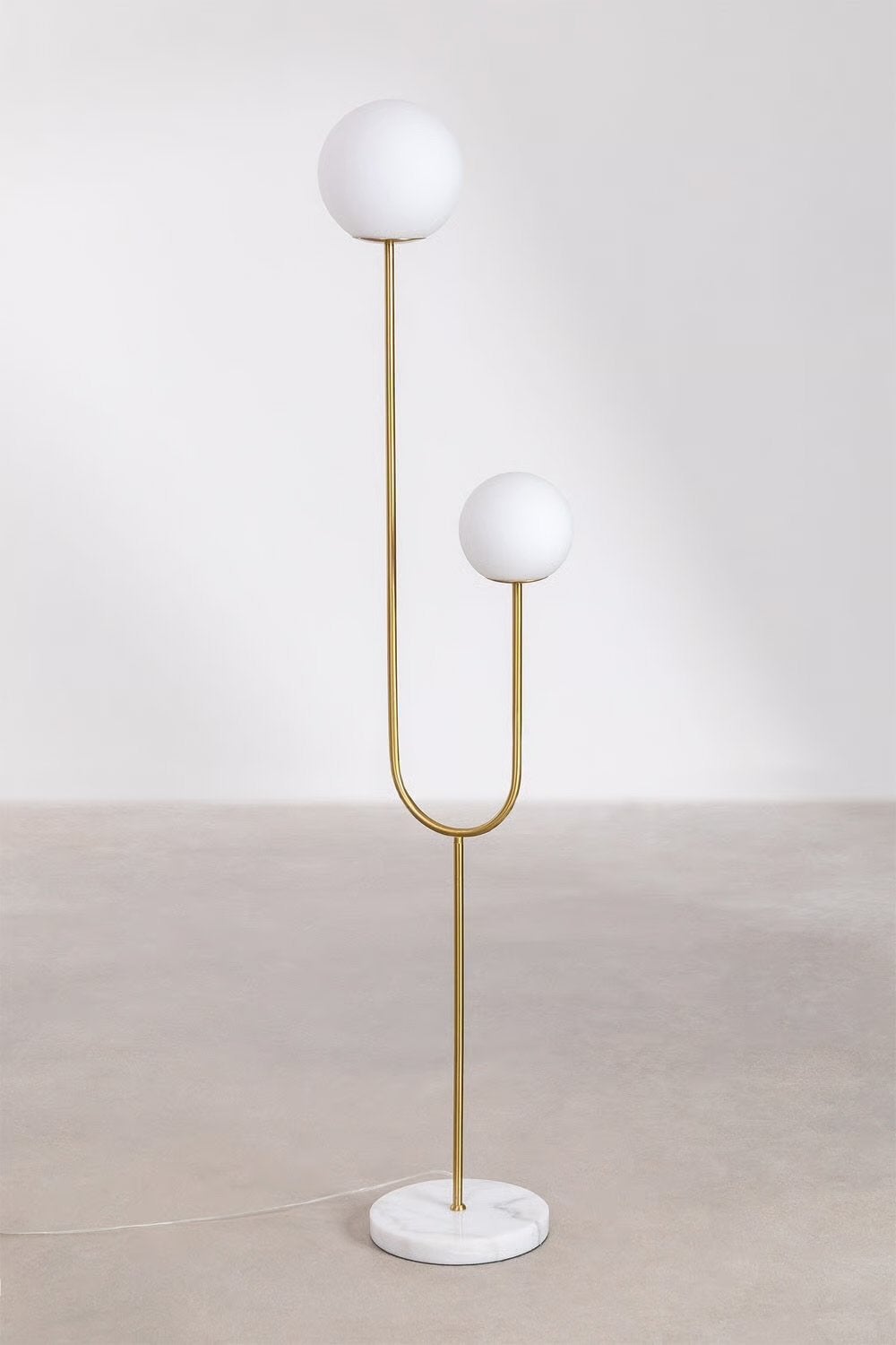 Moderne vloerlamp met marmeren voet en glazen bollen, Ophalen, E14 (klein), 150 tot 200 cm, Glas