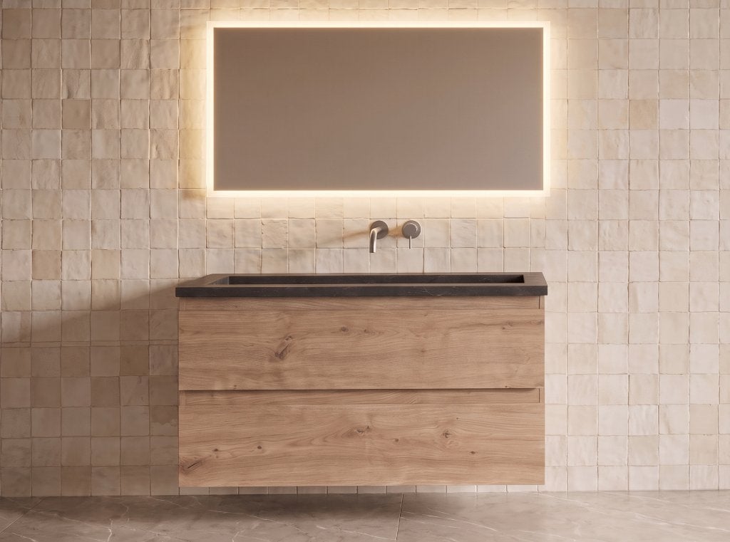 Fraaie badmeubelset 100 cm met écht hardstenen wastafel, Ophalen, Nieuw, 50 tot 100 cm, Minder dan 100 cm