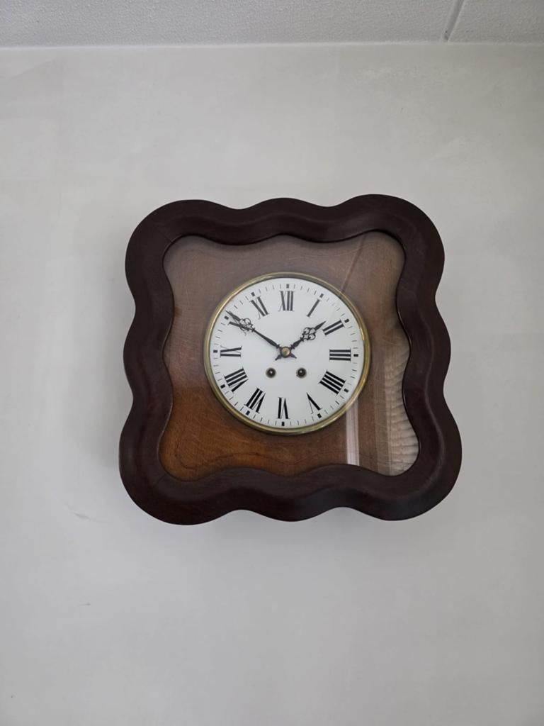 Mooie vintage/ retro wandklok, met koperen rand., Ophalen