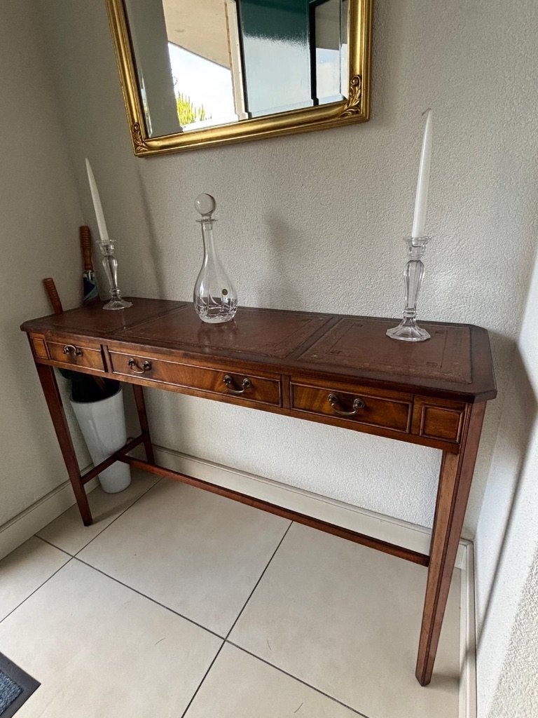Antieke houten sidetable met lades, Gebruikt, Klassiek, Antiek, Ophalen of Verzenden, 75 cm of meer