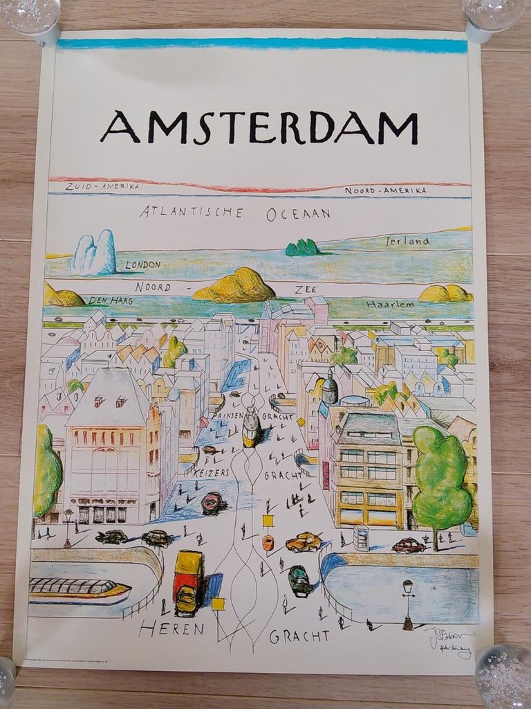 Unieke getekende kaart van Amsterdam - J.S. Steyber, Rechthoekig Staand, Ophalen of Verzenden, Zo goed als nieuw, A1 t/m A3