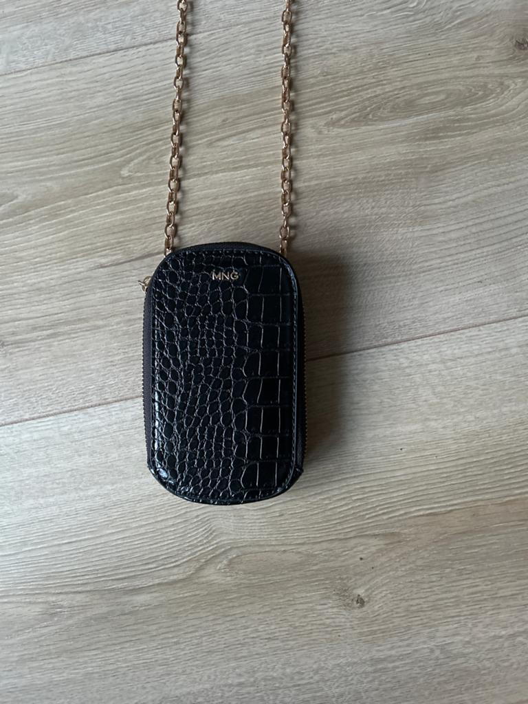 MNG Zwart Telefoontasje met Ketting - Krokodillenprint, Ophalen of Verzenden, Zo goed als nieuw, Zwart, Schoudertasje