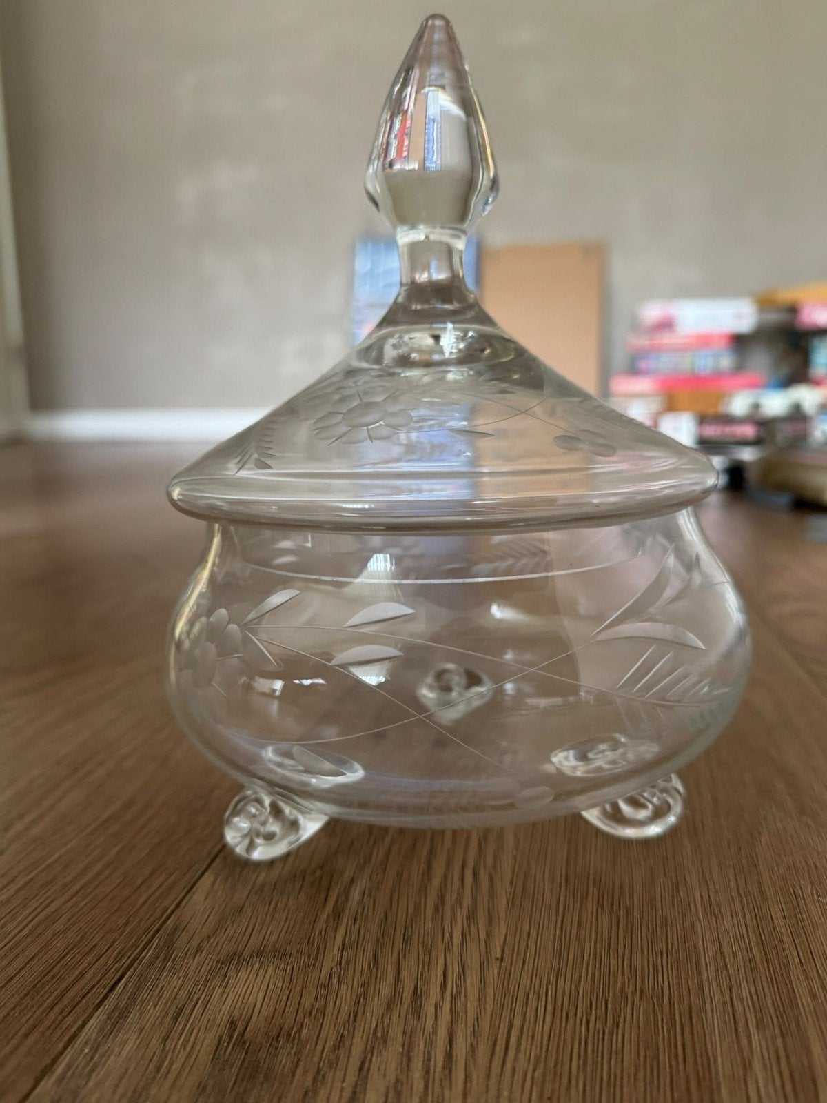 Vintage Glazen Bonbonnière met Gravering, Antiek en Kunst, Ophalen