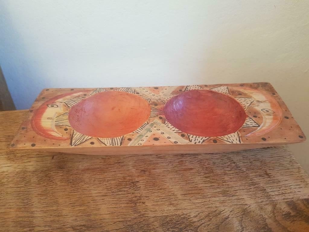 Uniek Houten Schaaltje met Dubbele Kom –Zon & Maan (29,5 cm), Huis en Inrichting, Ophalen of Verzenden, Rond, Hout