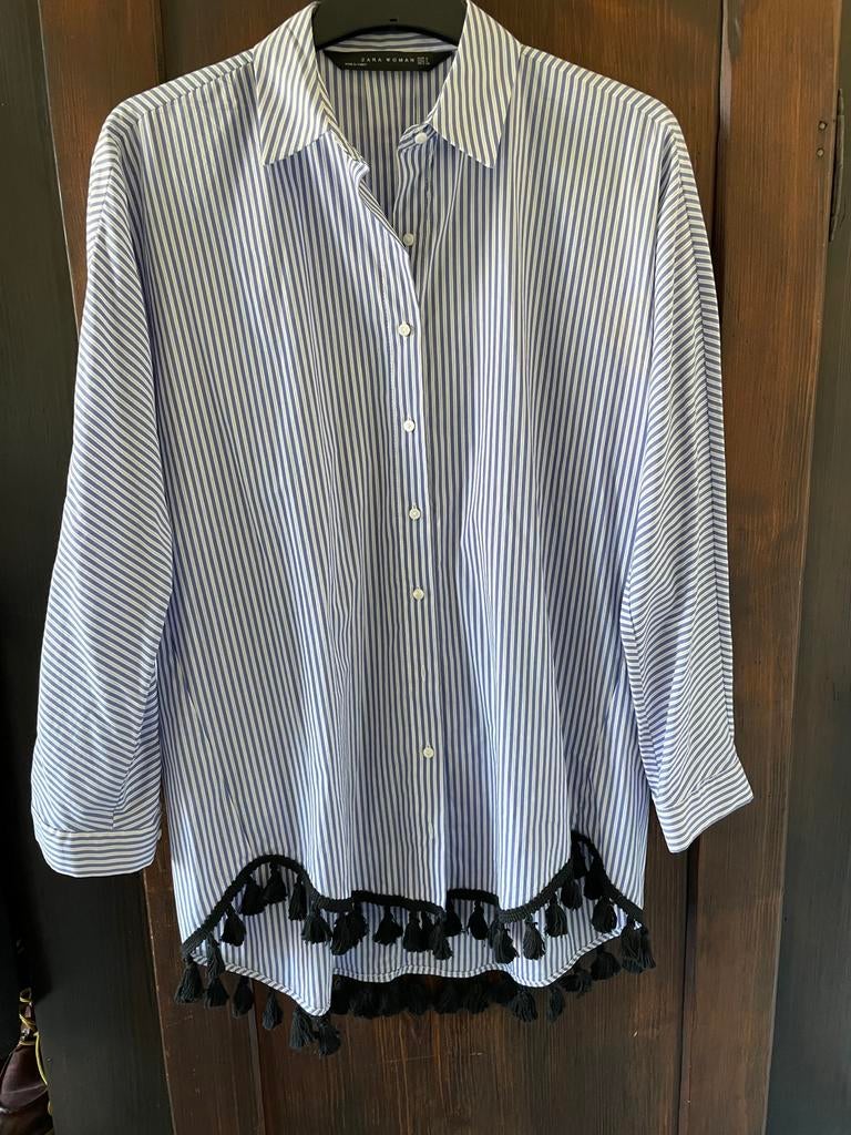 Blauw met wit gestreept blousje van Zara maat S, Ophalen of Verzenden, Zo goed als nieuw, Maat 36 (S), Blauw