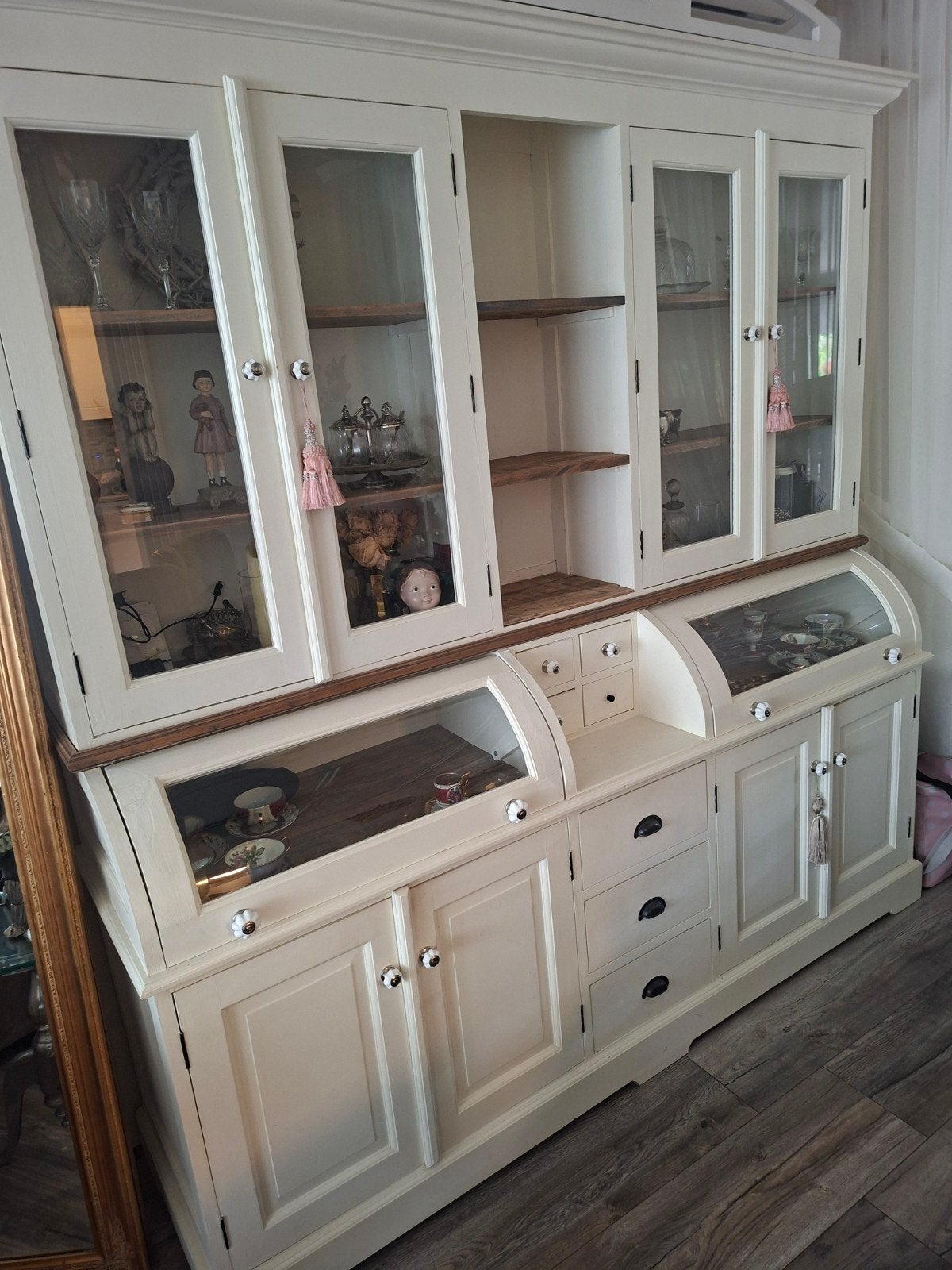 Prachtige landelijke buffetkast met vitrine en lades, Met deur(en), Glas, Ophalen of Verzenden, Zo goed als nieuw