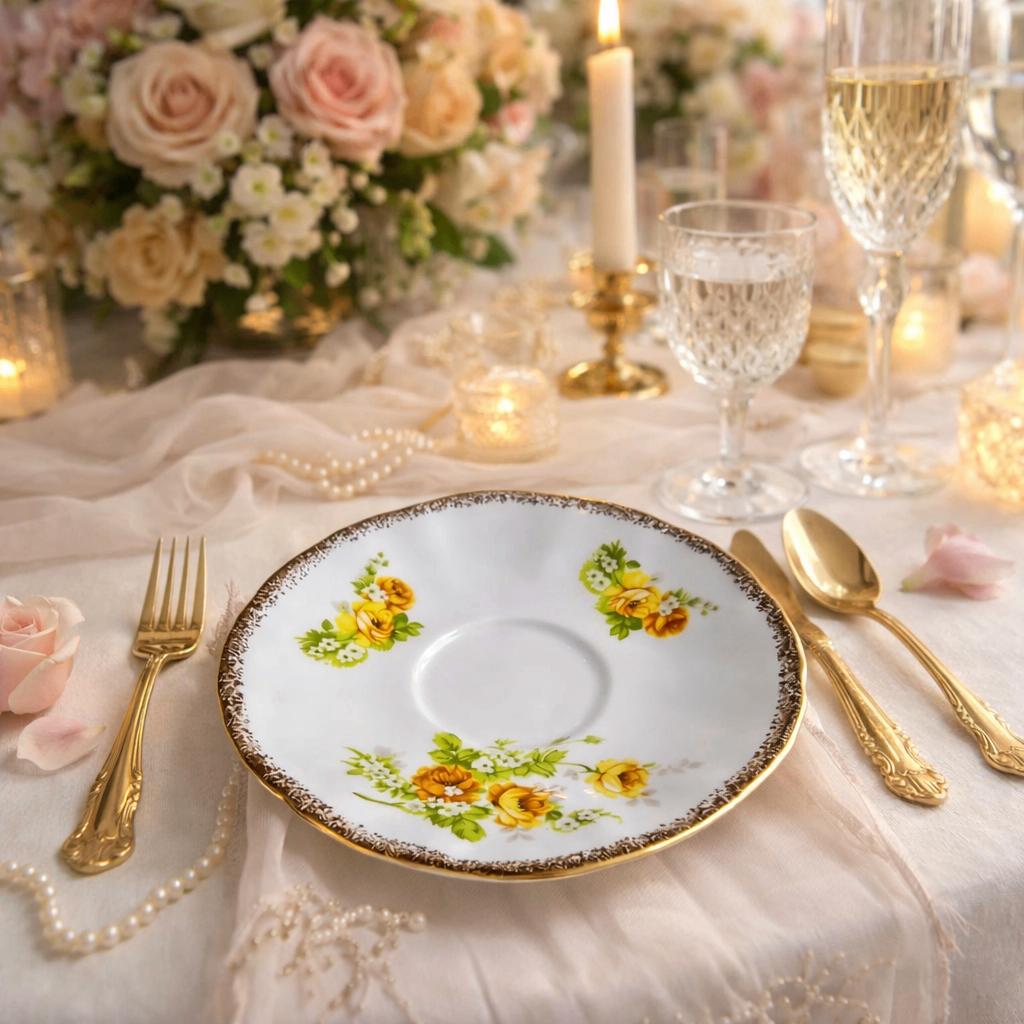 vintage porselein schotel royal york bone china-gele roos, Ophalen of Verzenden