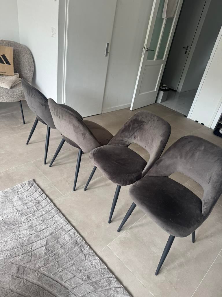4 Velvet bruin/taupe stoelen avignon, Parket, Bruin, 75 m² of meer, Ophalen of Verzenden