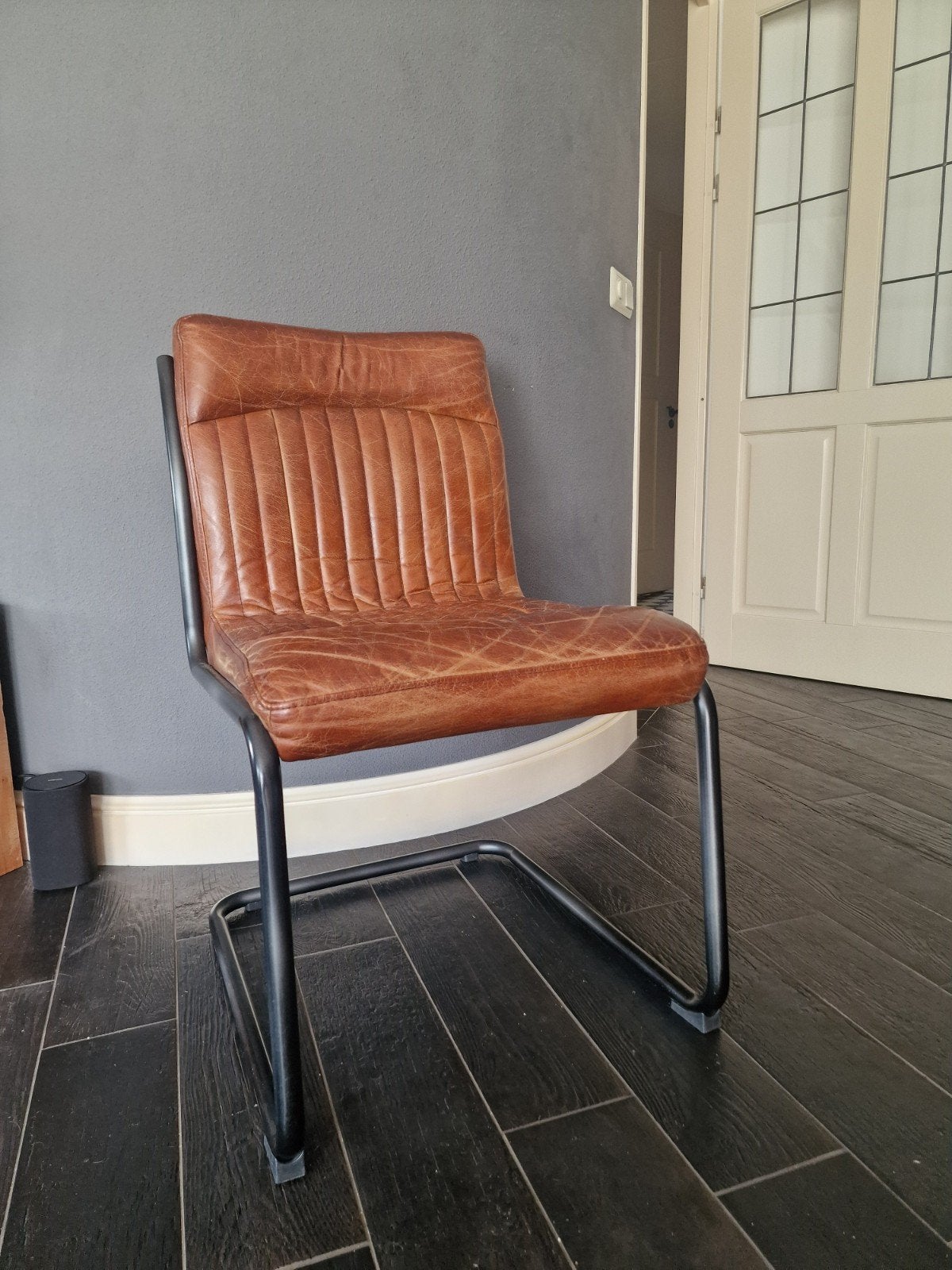 Set van 6 eetkamerstoelen echt buffelleer, Ophalen, Gebruikt, Bruin, Industrieel, Landelijk