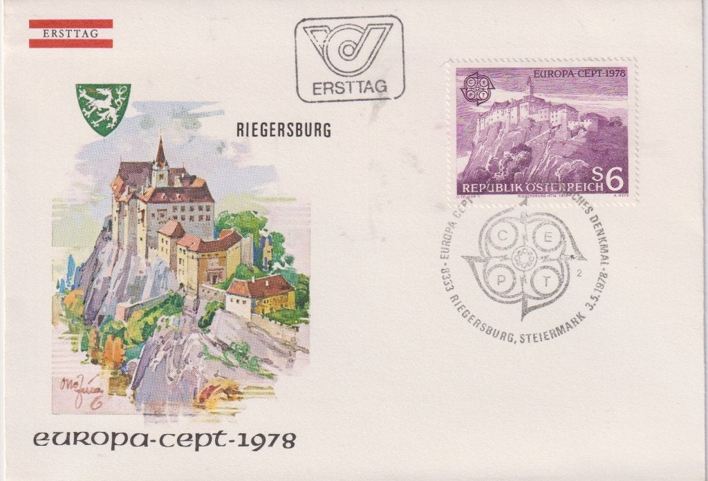 Oostenrijk 1978 EUROPA Toerisme Riegersburg schilderij S219, Postzegels en Munten, Postzegels | Eerstedagenveloppen, Verzenden