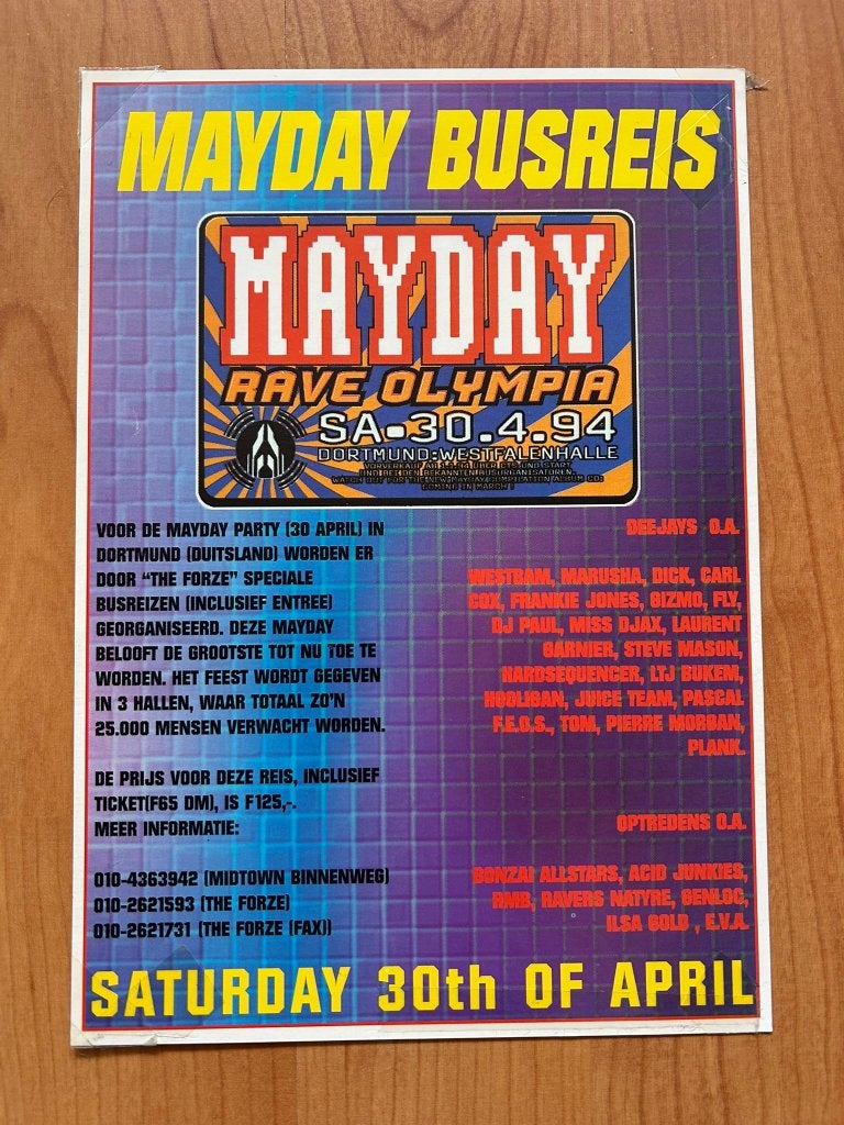 House flyer BUSREIS Mayday X - 30/4/1996 Westfalenhallen (D), Verzamelen, Posters, Ophalen, A4 of kleiner, Muziek, Rechthoekig Staand