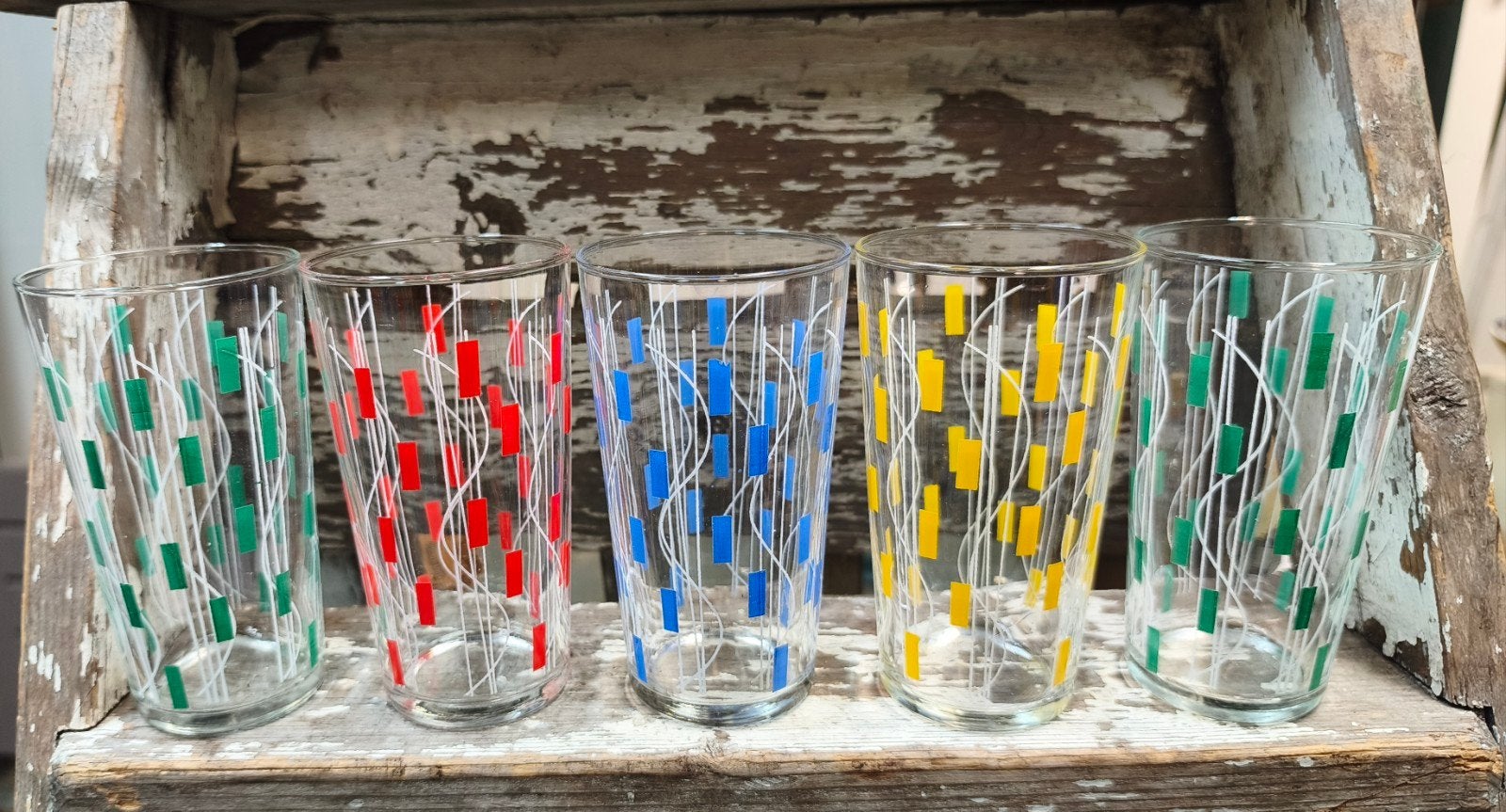 Set van 5 Retro Vintage Glazen - Kleurrijk Design, Ophalen of Verzenden