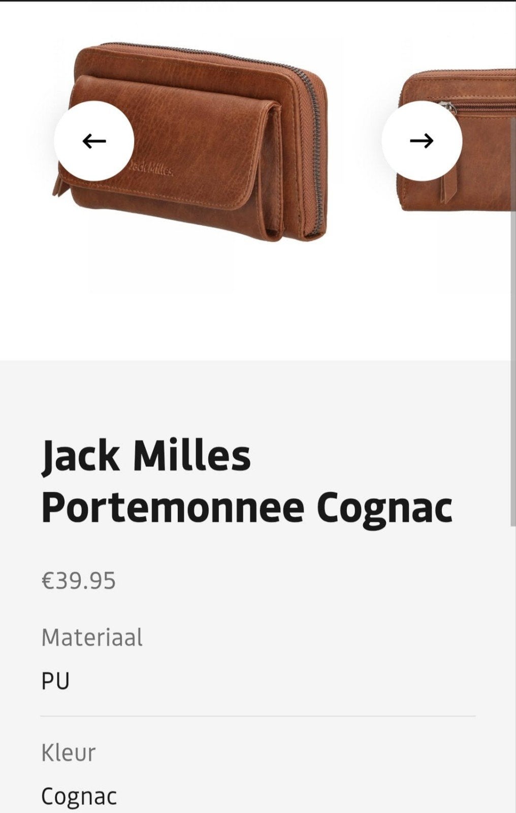 Jack Milles Portemonnee Cognac, Ophalen, Nieuw, Bruin, Overige merken