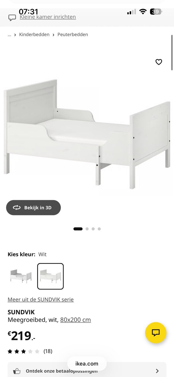 peuterbedje en matras van ikea, Ophalen, 70 tot 85 cm, Zo goed als nieuw, Matras