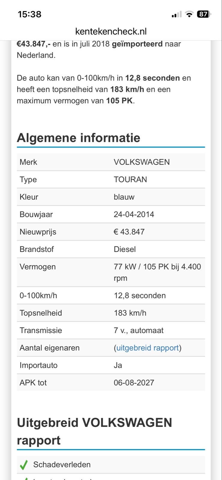 Volkswagen Touran 1.6 TDI 105pk 7-DSG Bluemotion Technology, Auto's, 4 cilinders, Blauw, Diesel, Particulier