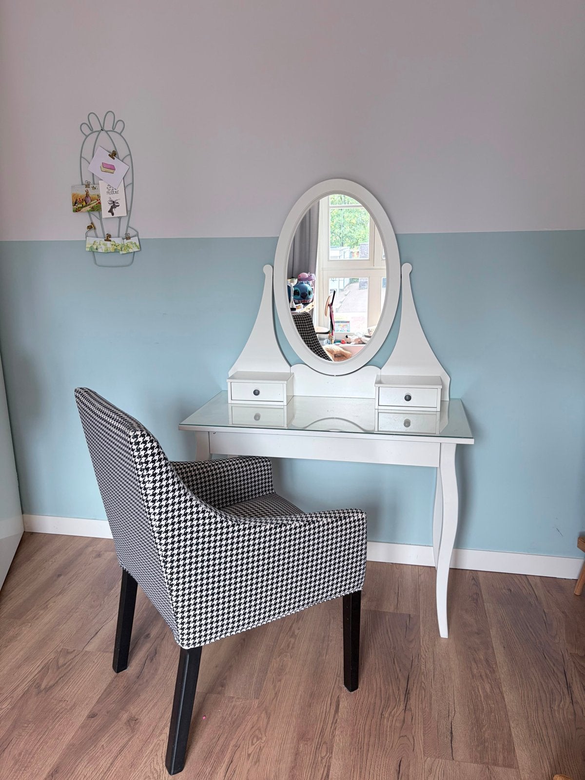 Witte kaptafel met spiegel en lades, stoel, Ophalen, Gebruikt, 100 tot 150 cm, 50 tot 100 cm