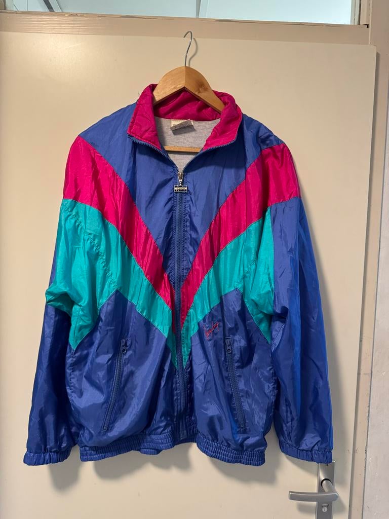 Vintage Jong-Long windbreaker jas - jaren '90 colorblock, Ophalen of Verzenden, Gedragen, Maat 38/40 (M), Blauw