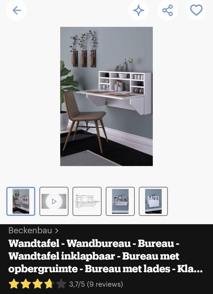wandtafel/wandbureau, Ophalen, Gebruikt, Hout, Overige merken