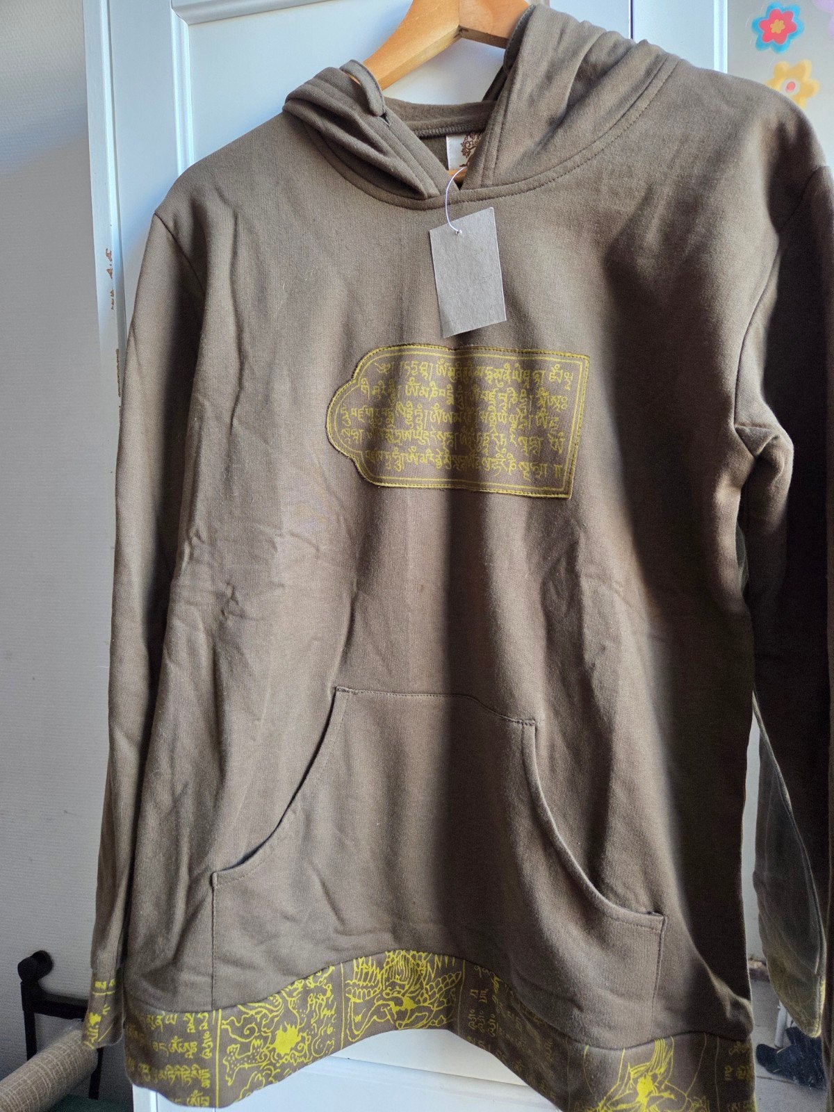 Nieuwe Alternative Hippie Hoodie met Boeddha print, Maat 38/40 (M), Bruin, Nieuw, Ophalen of Verzenden